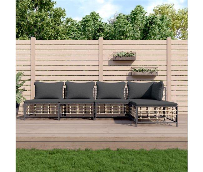 Conforama VidaXL Juego De Muebles De Jardín 5 Pzas Cojines Antracita Ratán PE