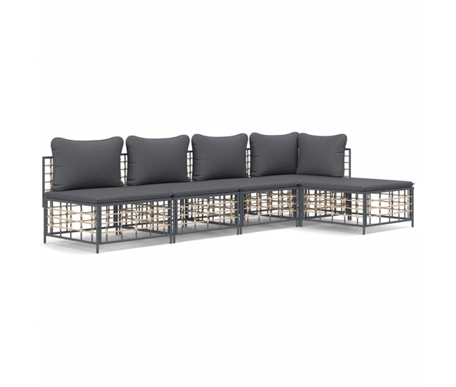 Conforama vidaXL Juego de muebles de jardín 5 pzas cojines antracita ratán PE