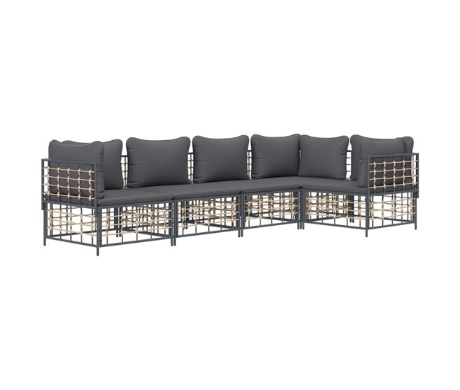 Conforama VidaXL Juego De Muebles De Jardín 5 Pzas Cojines Antracita Ratán PE