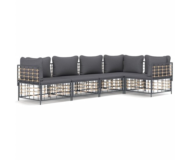 Conforama vidaXL Juego de muebles de jardín 5 pzas cojines antracita ratán PE