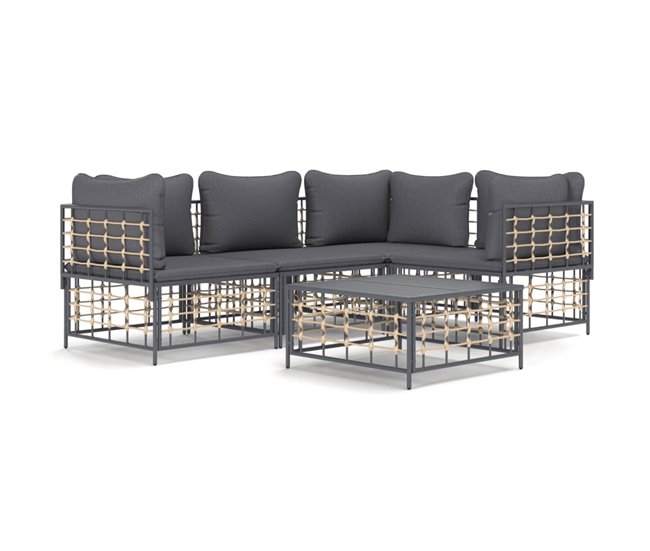Conforama vidaXL Juego de muebles de jardín 5 pzas cojines antracita ratán PE