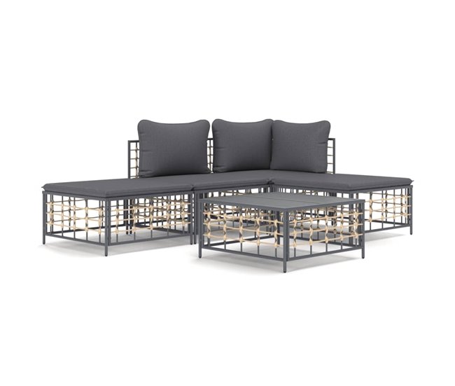 Conforama vidaXL Juego de muebles de jardín 5 pzas cojines ratán PE