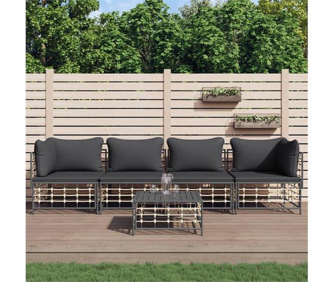 Conforama VidaXL Juego De Muebles De Jardín 5 Pzas Y Cojines Ratán PE Antracita
