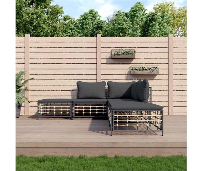 Conforama VidaXL Juego De Muebles De Jardín 5 Pzas Y Cojines Ratán PE Antracita
