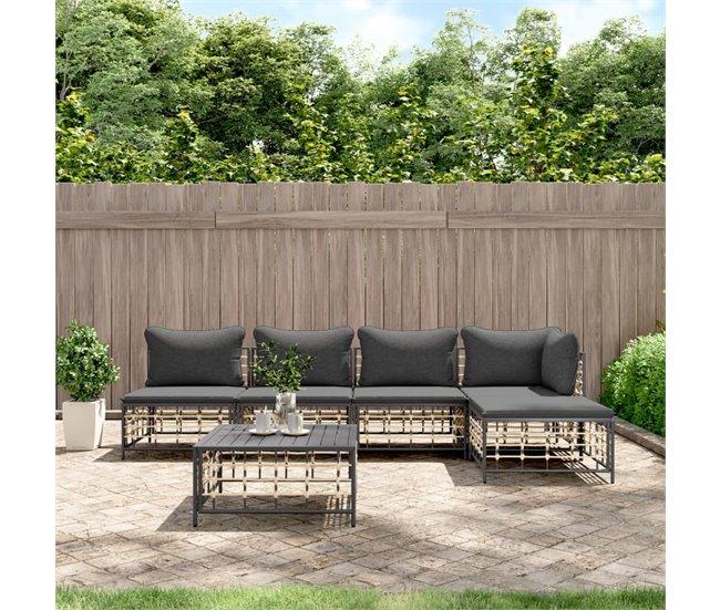Conforama VidaXL Juego De Muebles De Jardín 6 Pzas Cojines Antracita Ratán PE