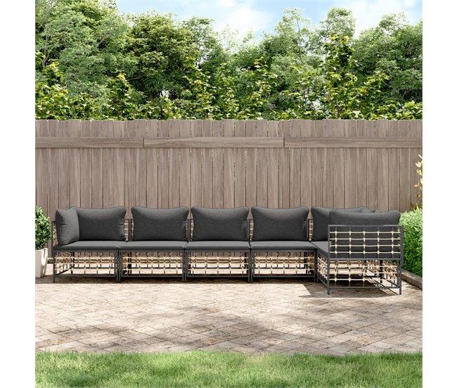 Conforama VidaXL Juego De Muebles De Jardín 6 Pzas Cojines Antracita Ratán PE