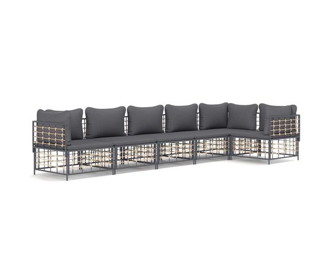 Conforama vidaXL Juego de muebles de jardín 6 pzas cojines antracita ratán PE