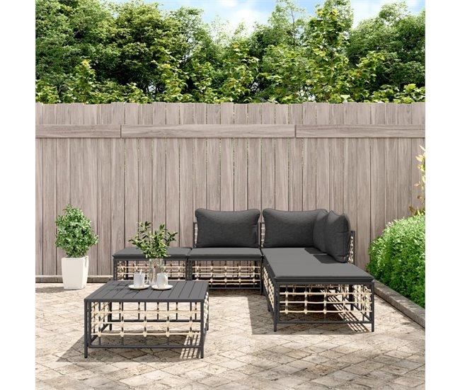 Conforama VidaXL Juego De Muebles De Jardín 6 Pzas Cojines Antracita Ratán PE