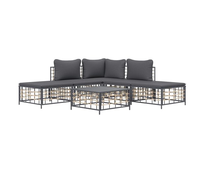Conforama VidaXL Juego De Muebles De Jardín 6 Pzas Cojines Antracita Ratán PE