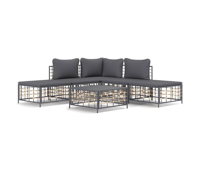 Conforama vidaXL Juego de muebles de jardín 6 pzas cojines antracita ratán PE