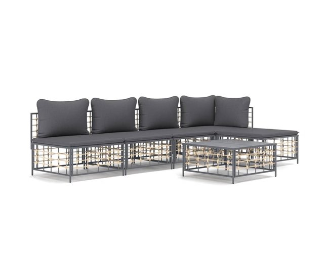 Conforama vidaXL Juego de muebles de jardín 6 pzas cojines antracita ratán PE