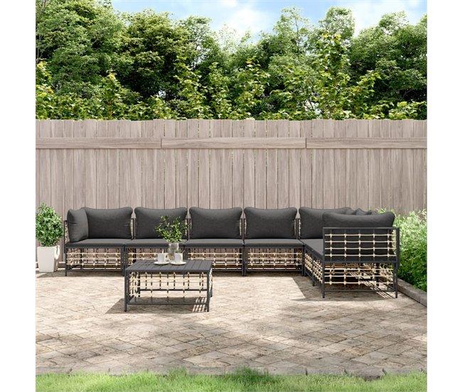 Conforama VidaXL Juego De Muebles De Jardín 8 Pzas Y Cojines Ratán PE Antracita