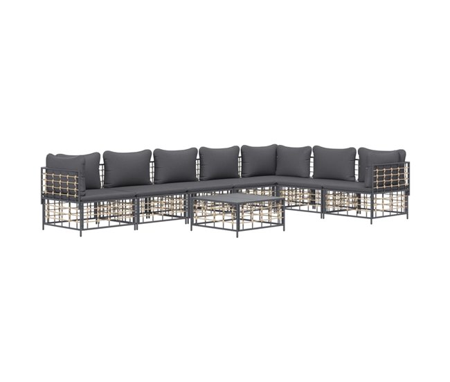 Conforama VidaXL Juego De Muebles De Jardín 8 Pzas Y Cojines Ratán PE Antracita