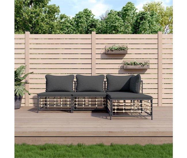 Conforama VidaXL Juego De Muebles De Jardín Cojines Antracita Ratán PE 4 Pzas
