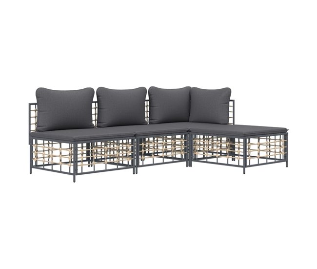 Conforama VidaXL Juego De Muebles De Jardín Cojines Antracita Ratán PE 4 Pzas