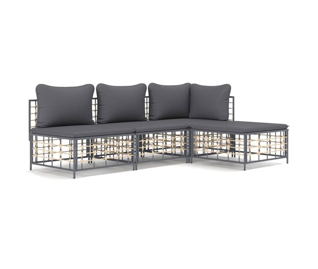 Conforama vidaXL Juego de muebles de jardín cojines antracita ratán PE 4 pzas