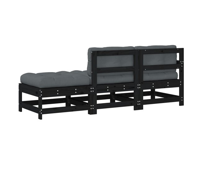 Conforama VidaXL Juego De Sofás De Jardín 3 Pzas Con Cojines Madera Maciza Negro