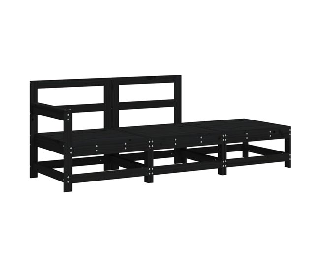 Conforama VidaXL Juego De Sofás De Jardín 3 Pzas Con Cojines Madera Maciza Negro