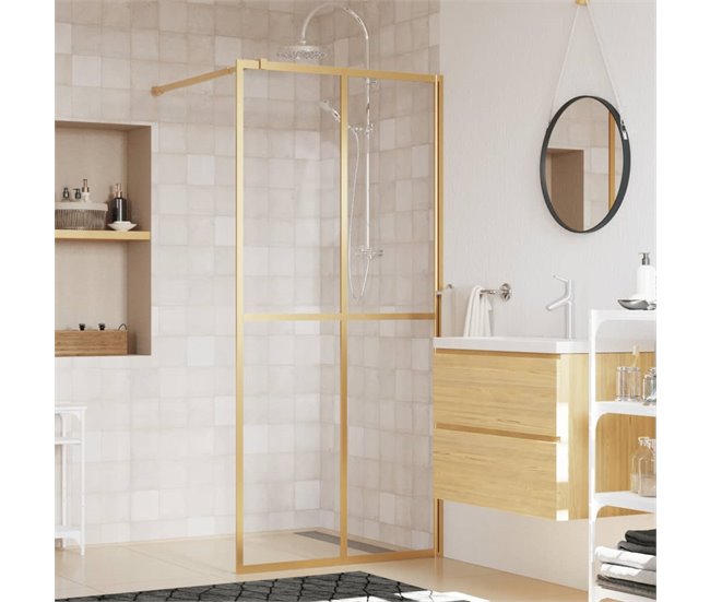Conforama VidaXL Mampara Puerta De Ducha Vidrio Transparente ESG Dorado 80x195cm