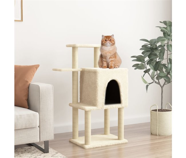 Conforama VidaXL Rascador Para Gatos Con Postes De Sisal Color Crema 97 Cm