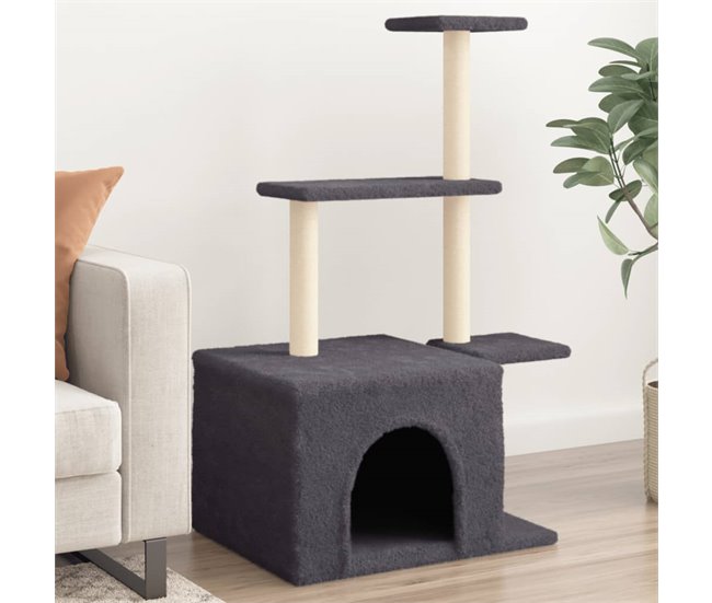 Conforama VidaXL Rascador Para Gatos Con Postes De Sisal Gris Oscuro 110 Cm