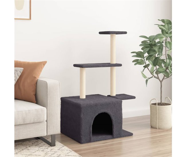 Conforama VidaXL Rascador Para Gatos Con Postes De Sisal Gris Oscuro 110 Cm