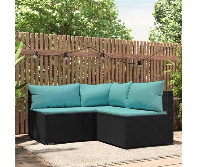 Conforama VidaXL Set De Muebles De Jardín 3 Pzas Y Cojines Ratán Sintético Negro