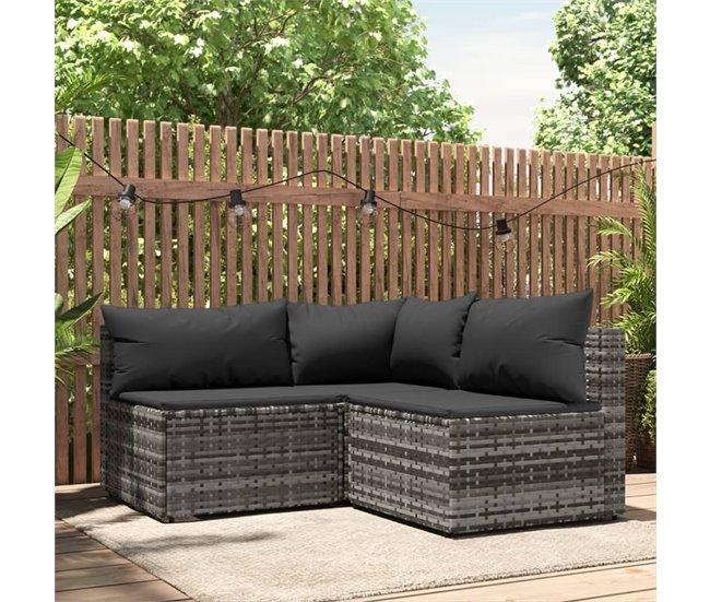 Conforama VidaXL Set De Muebles De Jardín 3 Pzas Y Cojines Ratán Sintético Gris