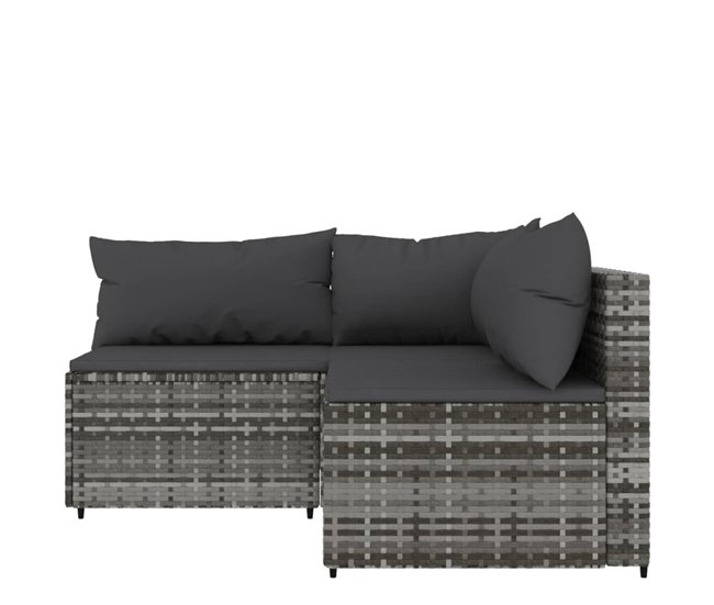 Conforama VidaXL Set De Muebles De Jardín 3 Pzas Y Cojines Ratán Sintético Gris