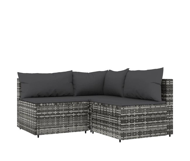 Conforama vidaXL Set de muebles de jardín 3 pzas y cojines ratán sintético gris