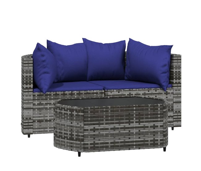 Conforama vidaXL Set de muebles de jardín 3 pzas y cojines ratán sintético gris