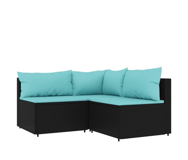 Conforama vidaXL Set de muebles de jardín 3 pzas y cojines ratán sintético negro