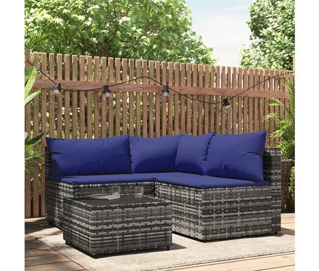 Conforama VidaXL Set De Muebles De Jardín 4 Pzas Y Cojines Ratán Sintético Gris
