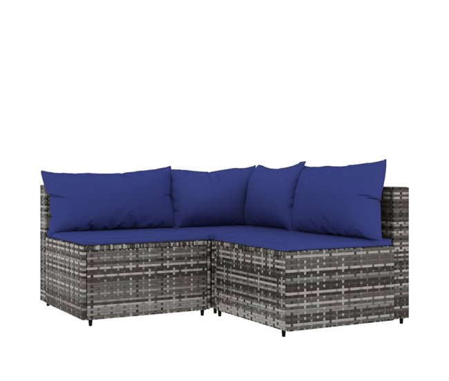 Conforama VidaXL Set De Muebles De Jardín 4 Pzas Y Cojines Ratán Sintético Gris
