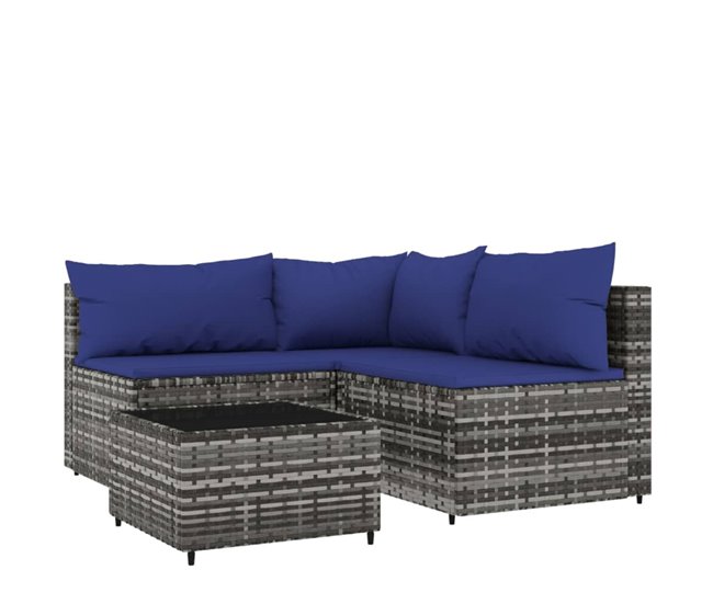 Conforama vidaXL Set de muebles de jardín 4 pzas y cojines ratán sintético gris