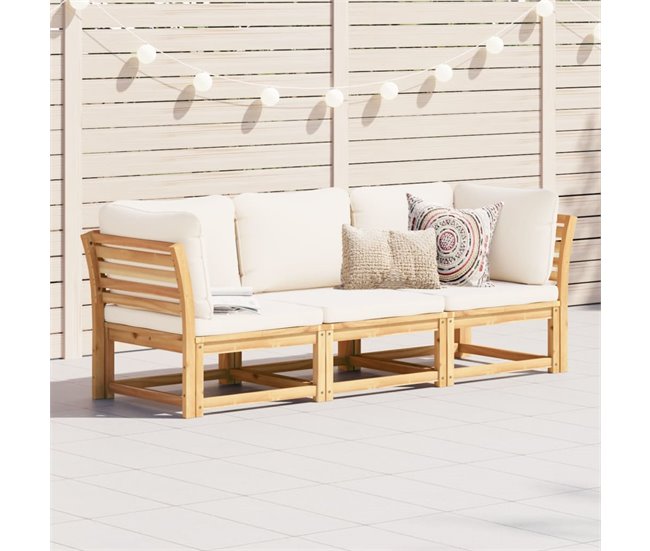Conforama VidaXL Set De Muebles Para Jardín 3 Piezas Con Cojines Madera Acacia