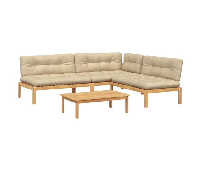 Conforama vidaXL Set de sofás de palets de jardín y cojines 4 pzas madera acacia