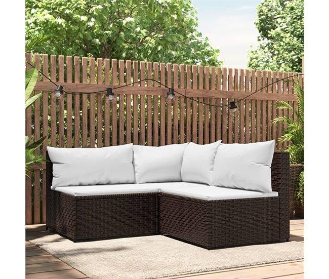 Conforama VidaXL Set Muebles De Jardín 3 Piezas Y Cojines Ratán Sintético Marrón