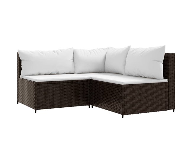 Conforama vidaXL Set muebles de jardín 3 piezas y cojines ratán sintético marrón