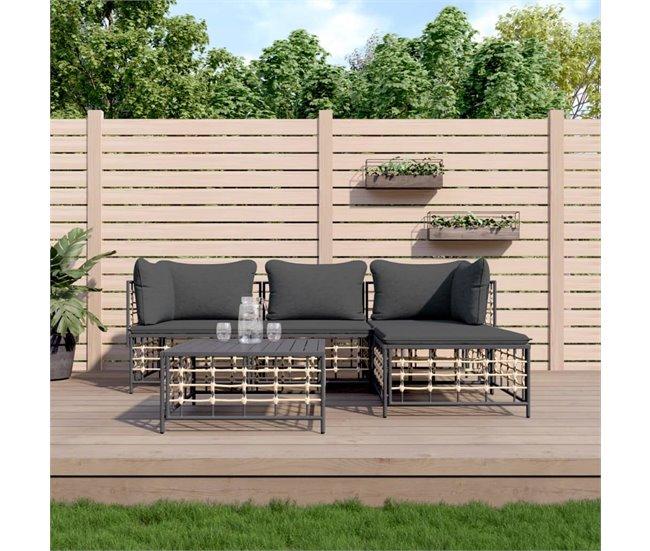 Conforama VidaXL Set Muebles De Jardín 4 Pzas Y Cojines Ratán PE Gris Antracita