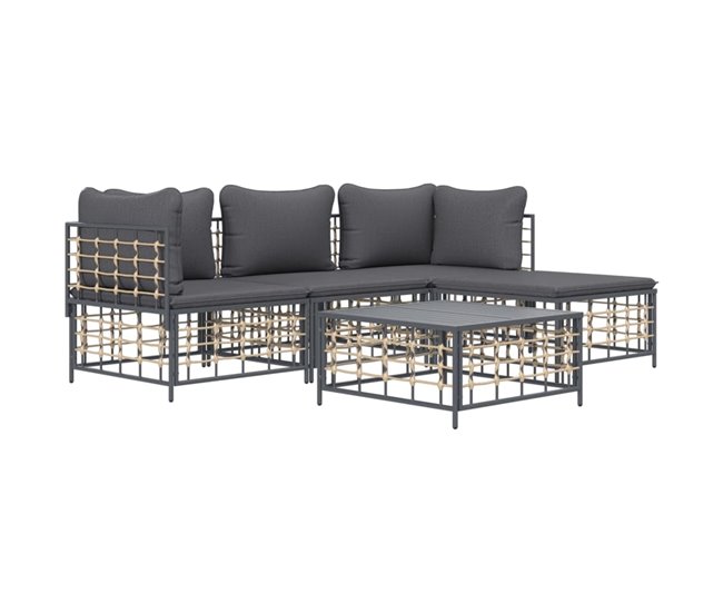 Conforama VidaXL Set Muebles De Jardín 4 Pzas Y Cojines Ratán PE Gris Antracita