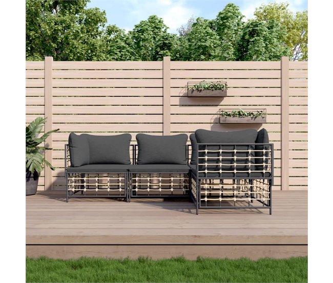 Conforama VidaXL Set Muebles De Jardín 4 Pzas Y Cojines Ratán PE Gris Antracita