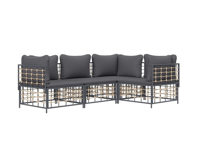Conforama VidaXL Set Muebles De Jardín 4 Pzas Y Cojines Ratán PE Gris Antracita