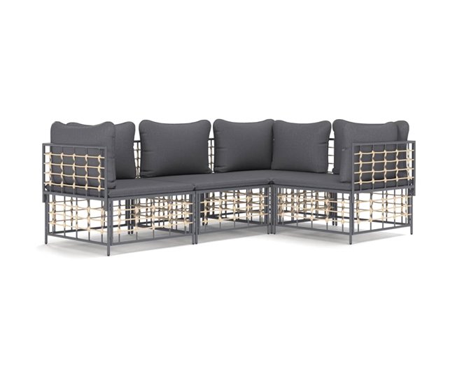Conforama vidaXL Set muebles de jardín 4 pzas y cojines ratán PE gris antracita
