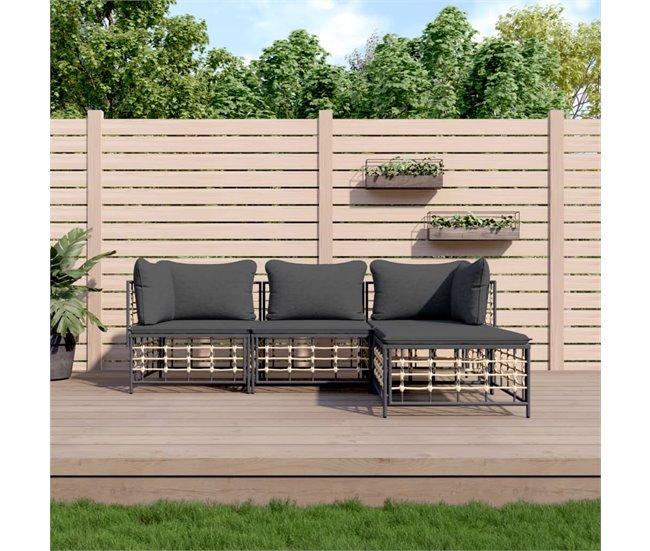 Conforama VidaXL Set Muebles De Jardín 4 Pzas Y Cojines Ratán PE Gris Antracita