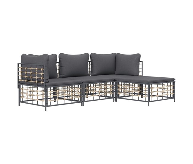 Conforama VidaXL Set Muebles De Jardín 4 Pzas Y Cojines Ratán PE Gris Antracita