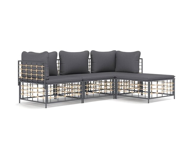 Conforama vidaXL Set muebles de jardín 4 pzas y cojines ratán PE gris antracita
