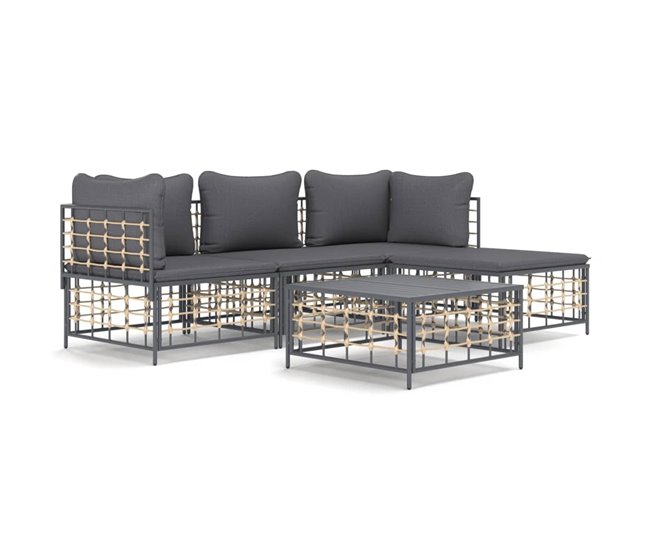 Conforama vidaXL Set muebles de jardín 4 pzas y cojines ratán PE gris antracita