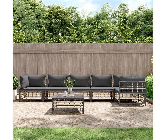 Conforama VidaXL Set Muebles De Jardín 7 Pzas Y Cojines Ratán PE Gris Antracita