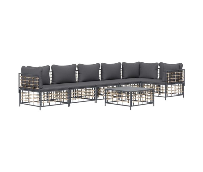 Conforama VidaXL Set Muebles De Jardín 7 Pzas Y Cojines Ratán PE Gris Antracita